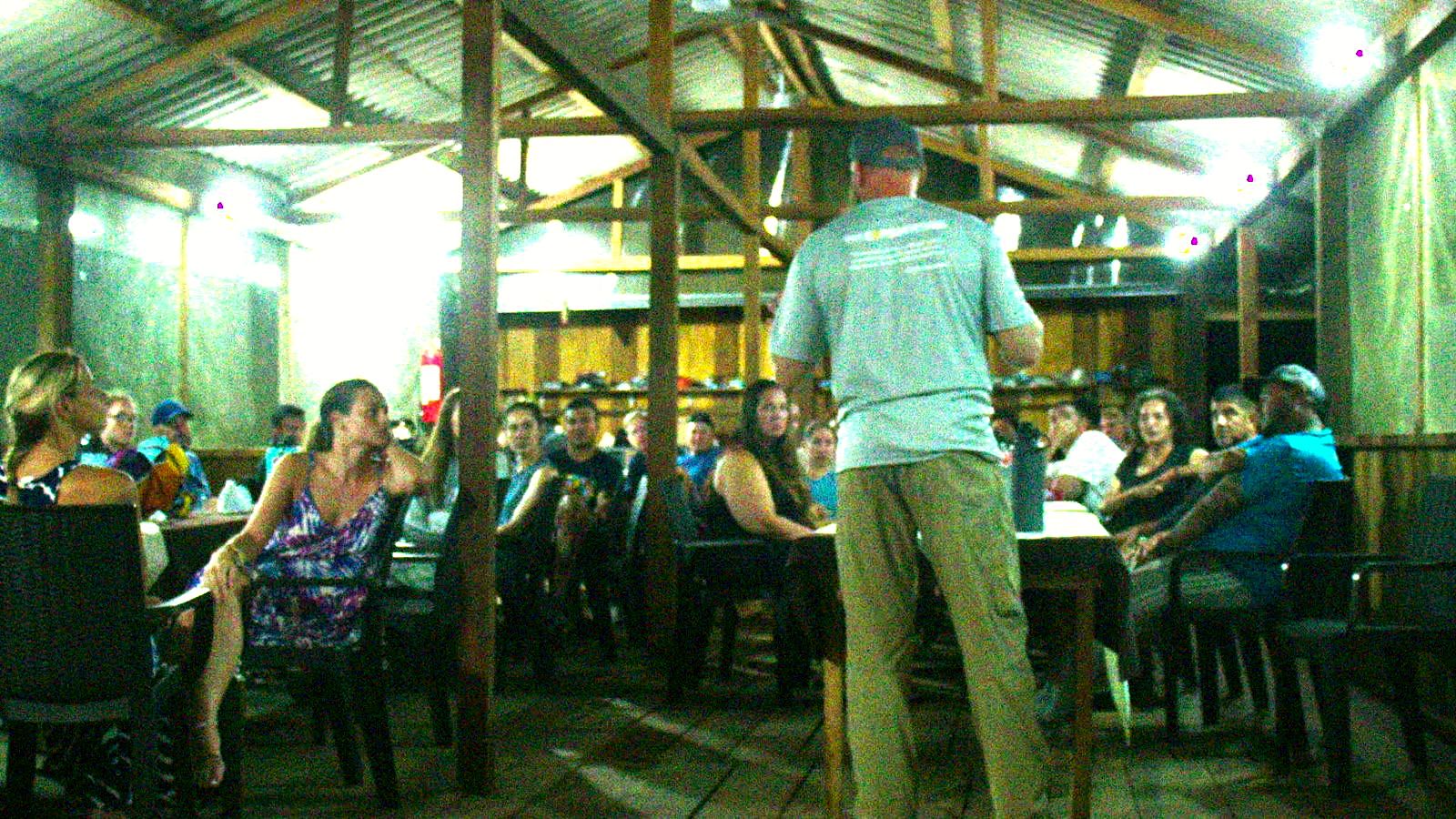 Chad Booth talking with the expedition team on the last night